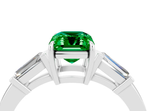 White gold Emerald Cut Cut Diamond Ring with Tapered Baguette Side Stones in Four-Prong Setting_4