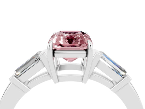 White gold Emerald Cut Cut Diamond Ring with Tapered Baguette Side Stones in Four-Prong Setting_4