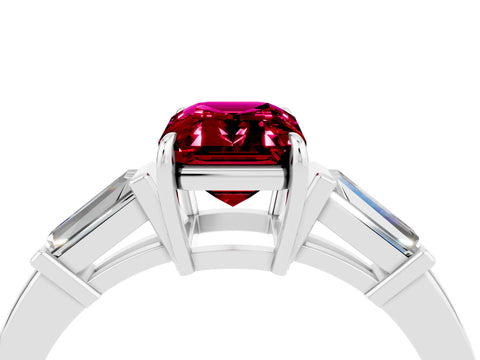 White gold Emerald Cut Cut Diamond Ring with Tapered Baguette Side Stones in Four-Prong Setting_4