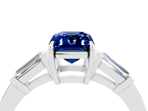White gold Emerald Cut Cut Diamond Ring with Tapered Baguette Side Stones in Four-Prong Setting_4