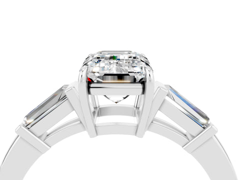 White gold Emerald Cut Cut Diamond Ring with Tapered Baguette Side Stones in Four-Prong Setting_4