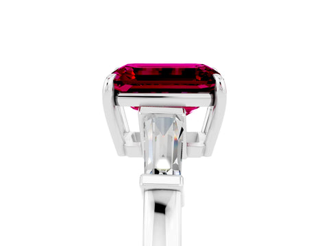 White gold Emerald Cut Cut Diamond Ring with Tapered Baguette Side Stones in Four-Prong Setting_5