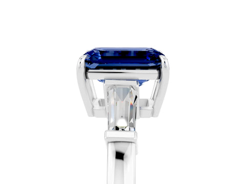 White gold Emerald Cut Cut Diamond Ring with Tapered Baguette Side Stones in Four-Prong Setting_5