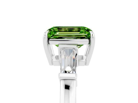 White gold Emerald Cut Cut Diamond Ring with Tapered Baguette Side Stones in Four-Prong Setting_5