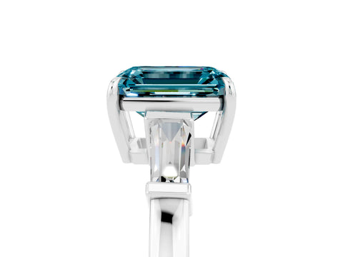 White gold Emerald Cut Cut Diamond Ring with Tapered Baguette Side Stones in Four-Prong Setting_5