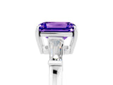 White gold Emerald Cut Cut Diamond Ring with Tapered Baguette Side Stones in Four-Prong Setting_5