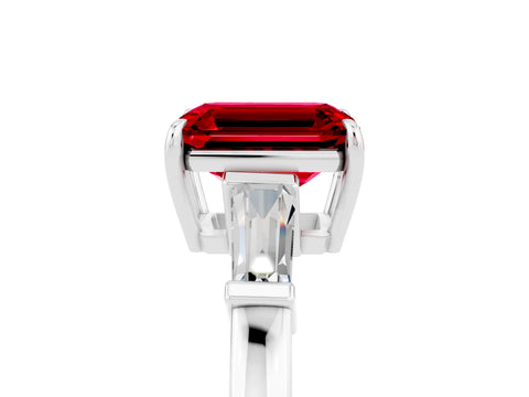 White gold Emerald Cut Cut Diamond Ring with Tapered Baguette Side Stones in Four-Prong Setting_5