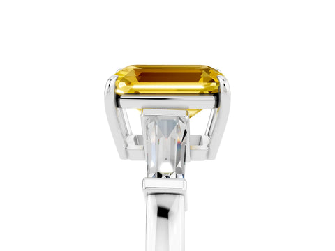 White gold Emerald Cut Cut Diamond Ring with Tapered Baguette Side Stones in Four-Prong Setting_5