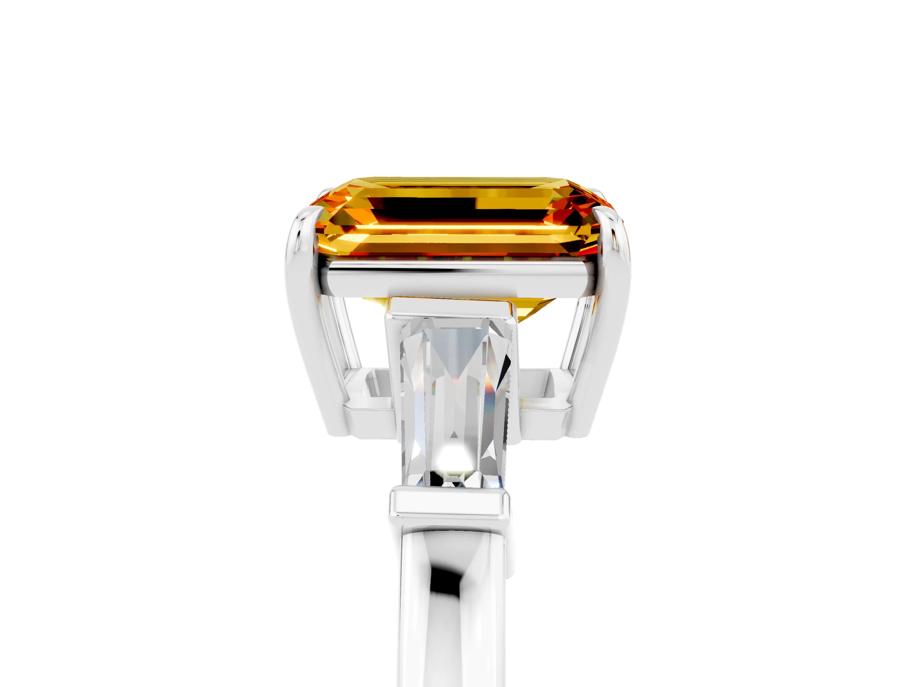 White gold Emerald Cut Cut Diamond Ring with Tapered Baguette Side Stones in Four-Prong Setting_5