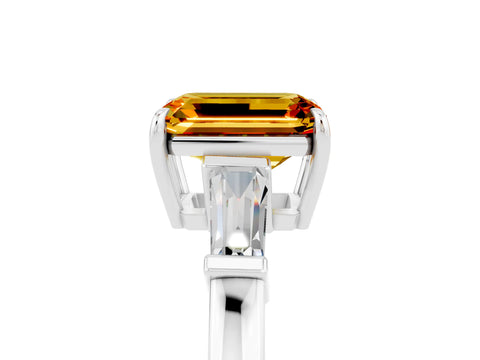 White gold Emerald Cut Cut Diamond Ring with Tapered Baguette Side Stones in Four-Prong Setting_5