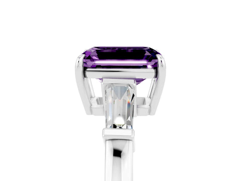 White gold Emerald Cut Cut Diamond Ring with Tapered Baguette Side Stones in Four-Prong Setting_5