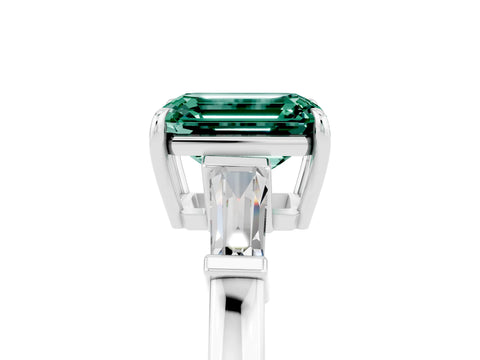 White gold Emerald Cut Cut Diamond Ring with Tapered Baguette Side Stones in Four-Prong Setting_5