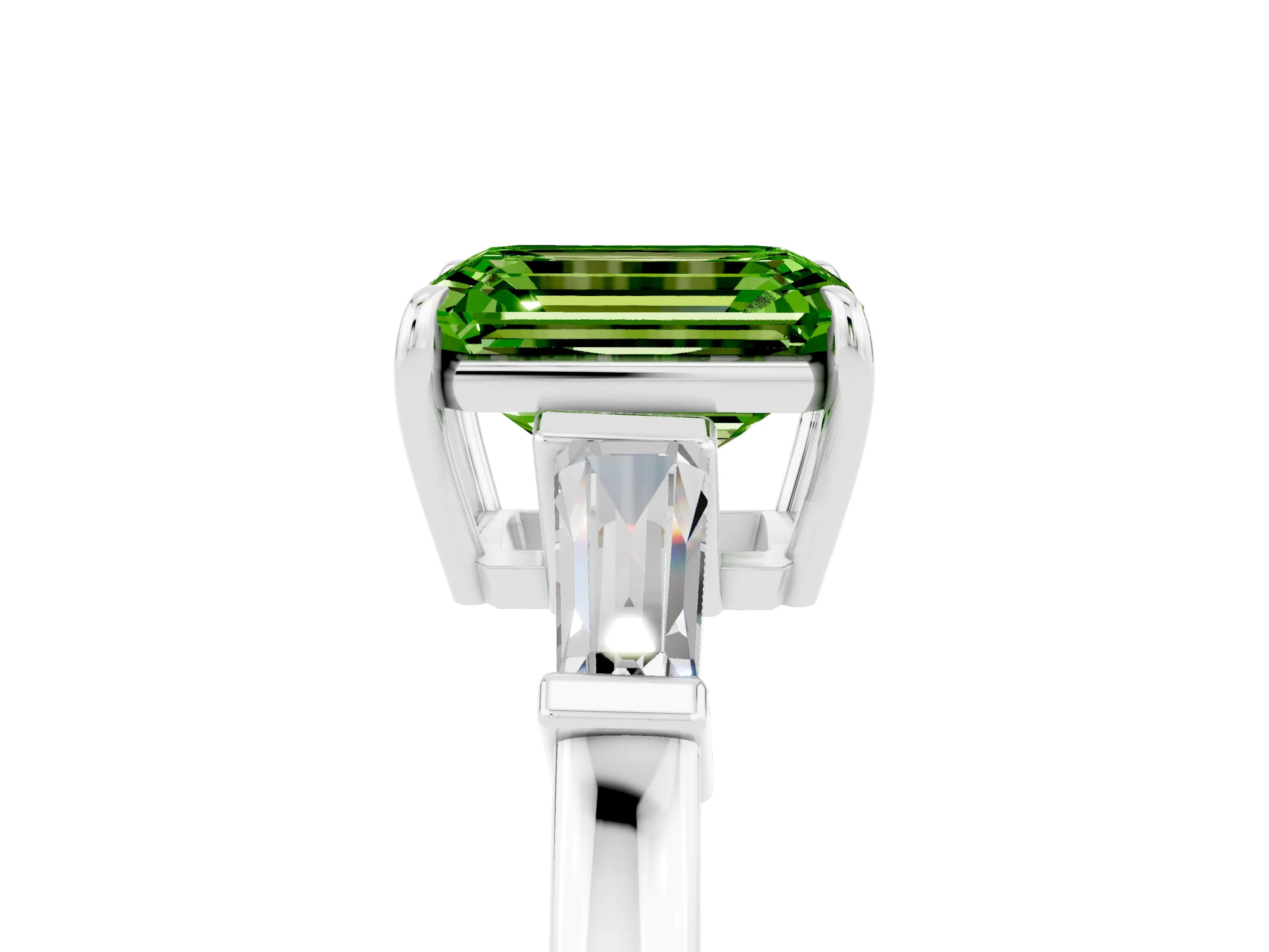 White gold Emerald Cut Cut Diamond Ring with Tapered Baguette Side Stones in Four-Prong Setting_5