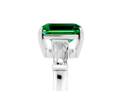 White gold Emerald Cut Cut Diamond Ring with Tapered Baguette Side Stones in Four-Prong Setting_5