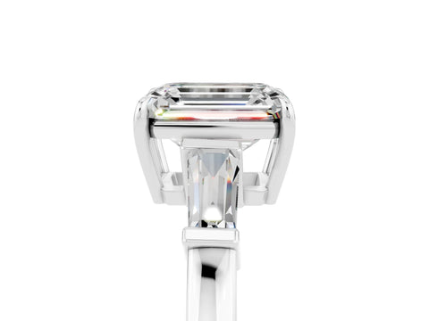 White gold Emerald Cut Cut Diamond Ring with Tapered Baguette Side Stones in Four-Prong Setting_5