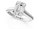 White gold Emerald Cut Cut Diamond Solitaire Engagement Ring with Tapered Plain Band and Four-Prong Setting_276