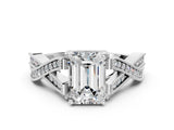 White gold Emerald Cut Cut Diamond Twisted Band with Milgrain Pave Setting and Four-Prong Setting_18