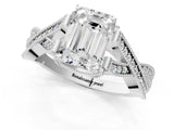White gold Emerald Cut Cut Diamond Twisted Band with Milgrain Pave Setting and Four-Prong Setting_19
