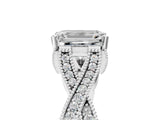White gold Emerald Cut Cut Diamond Twisted Band with Milgrain Pave Setting and Four-Prong Setting_23