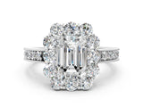 White gold Emerald Cut Cut Halo Diamond Pavé Engagement Ring with Milgrain Detailing_117