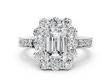 White gold Emerald Cut Cut Halo Diamond Pavé Engagement Ring with Milgrain Detailing_153