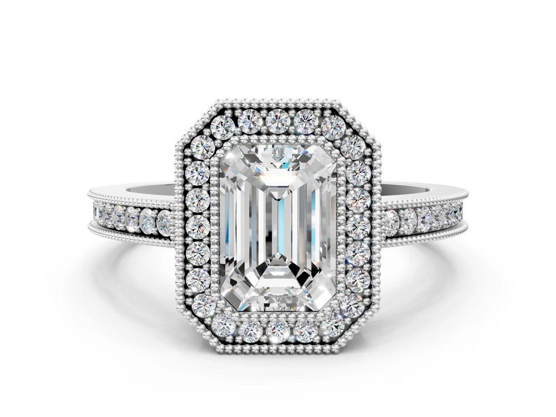 White gold Emerald Cut Cut Halo Pavé Diamond Ring_13