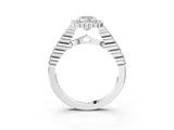 White gold Emerald Cut Cut Halo Pavé Solitaire Ring with Milgrain Band_10