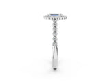 White gold Emerald Cut Cut Halo Pavé Solitaire Ring with Milgrain Band_9