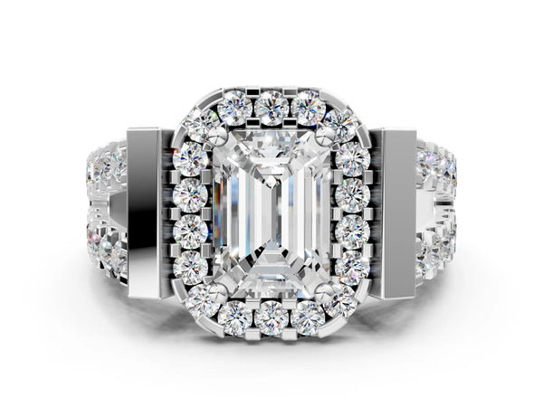 Platinum Princess Cut Halo Engagement Ring Setting with Bar Shoulders