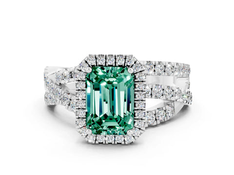 White gold Emerald Cut Cut Halo Split Shank Prong Setting Ring_12