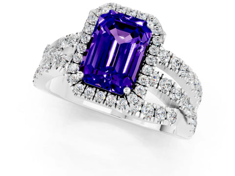 White gold Emerald Cut Cut Halo Split Shank Prong Setting Ring_13