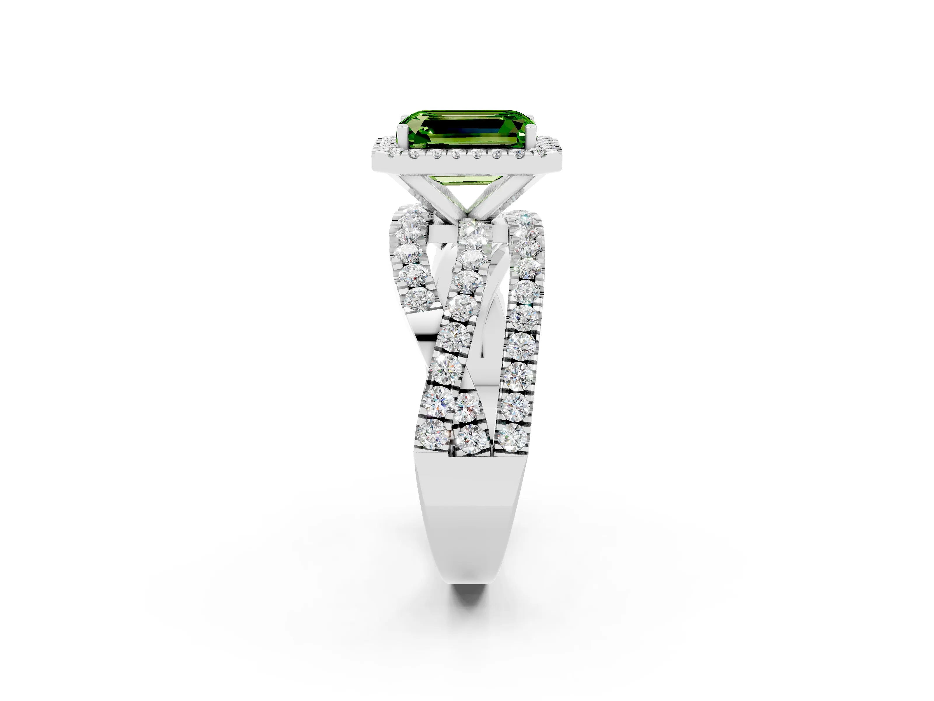 White gold Emerald Cut Cut Halo Split Shank Prong Setting Ring_14