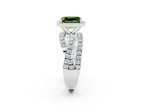 White gold Emerald Cut Cut Halo Split Shank Prong Setting Ring_14