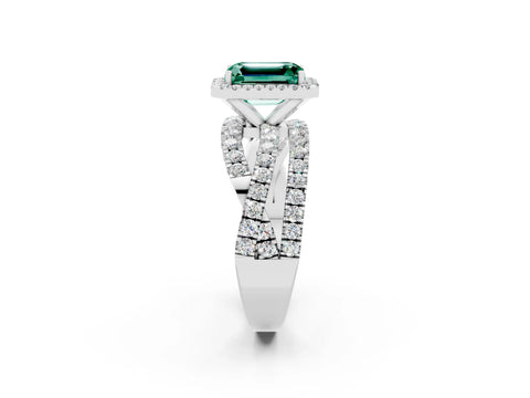 White gold Emerald Cut Cut Halo Split Shank Prong Setting Ring_14