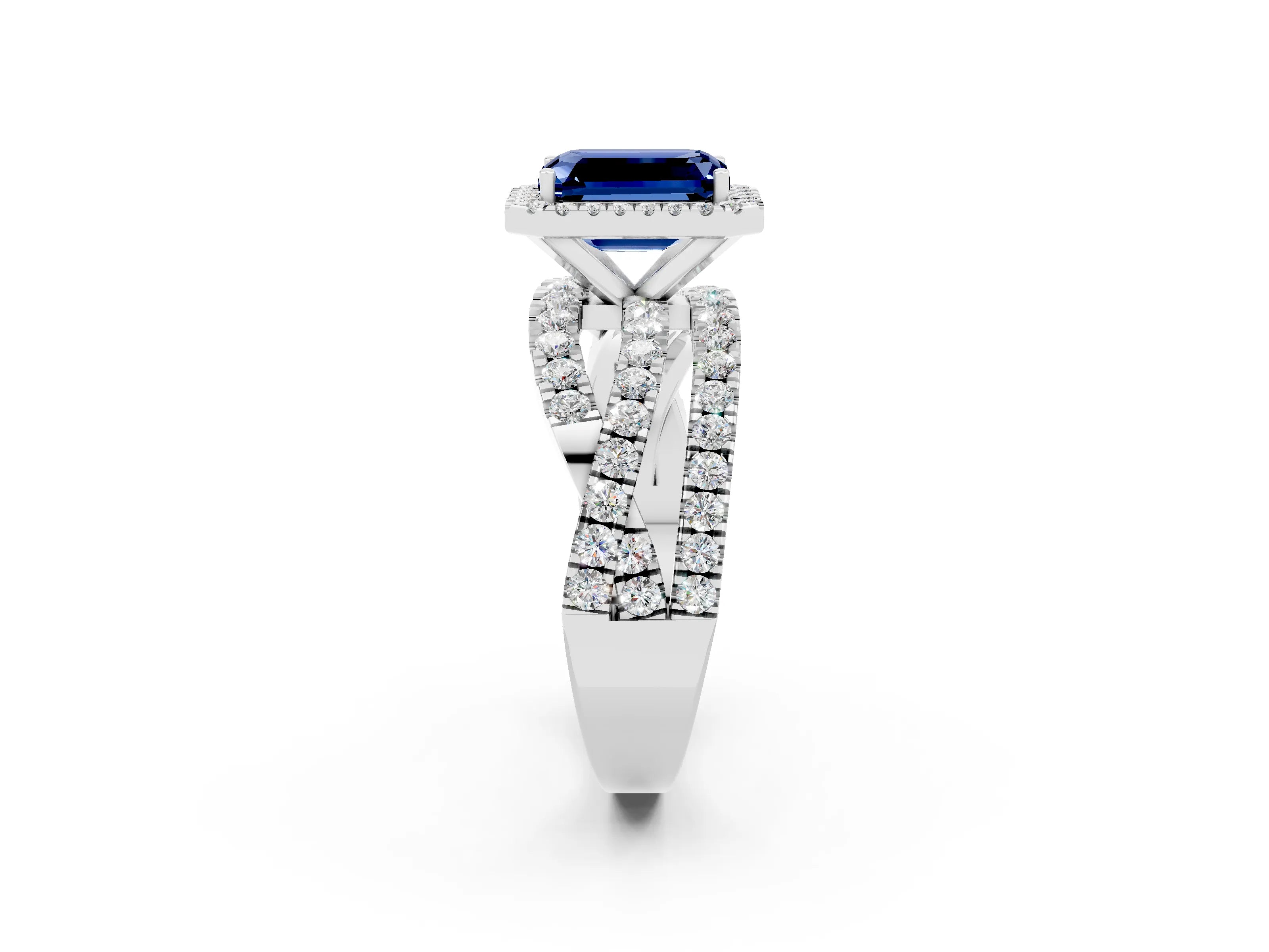 White gold Emerald Cut Cut Halo Split Shank Prong Setting Ring_14