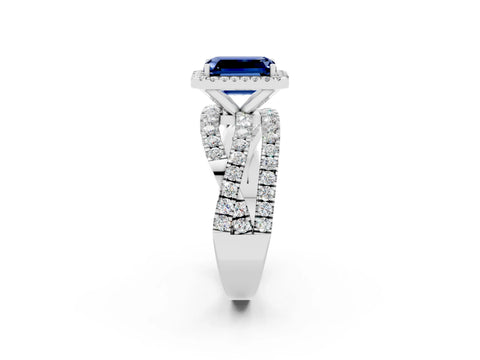 White gold Emerald Cut Cut Halo Split Shank Prong Setting Ring_14