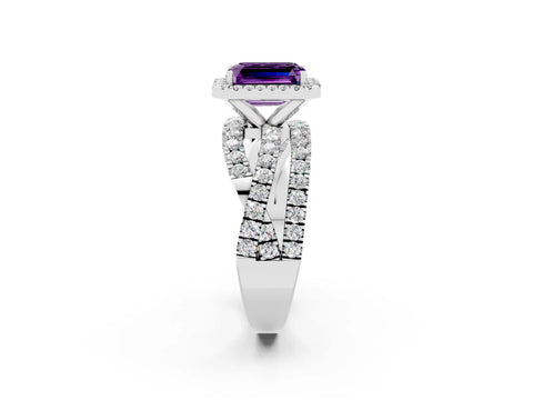 White gold Emerald Cut Cut Halo Split Shank Prong Setting Ring_14