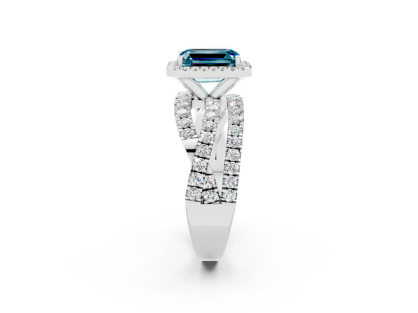 Platinum Emerald Cut Cut Halo Split Shank Prong Setting Ring