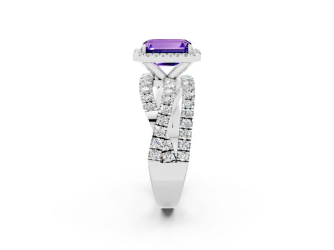 White gold Emerald Cut Cut Halo Split Shank Prong Setting Ring_14