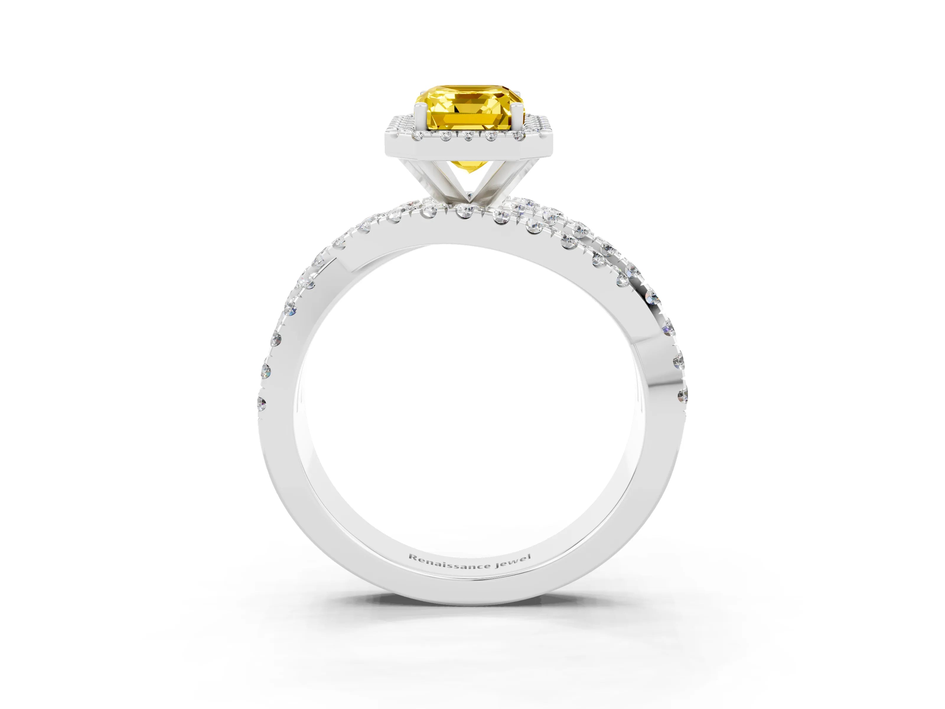 White gold Emerald Cut Cut Halo Split Shank Prong Setting Ring_15