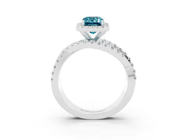 White gold Emerald Cut Cut Halo Split Shank Prong Setting Ring