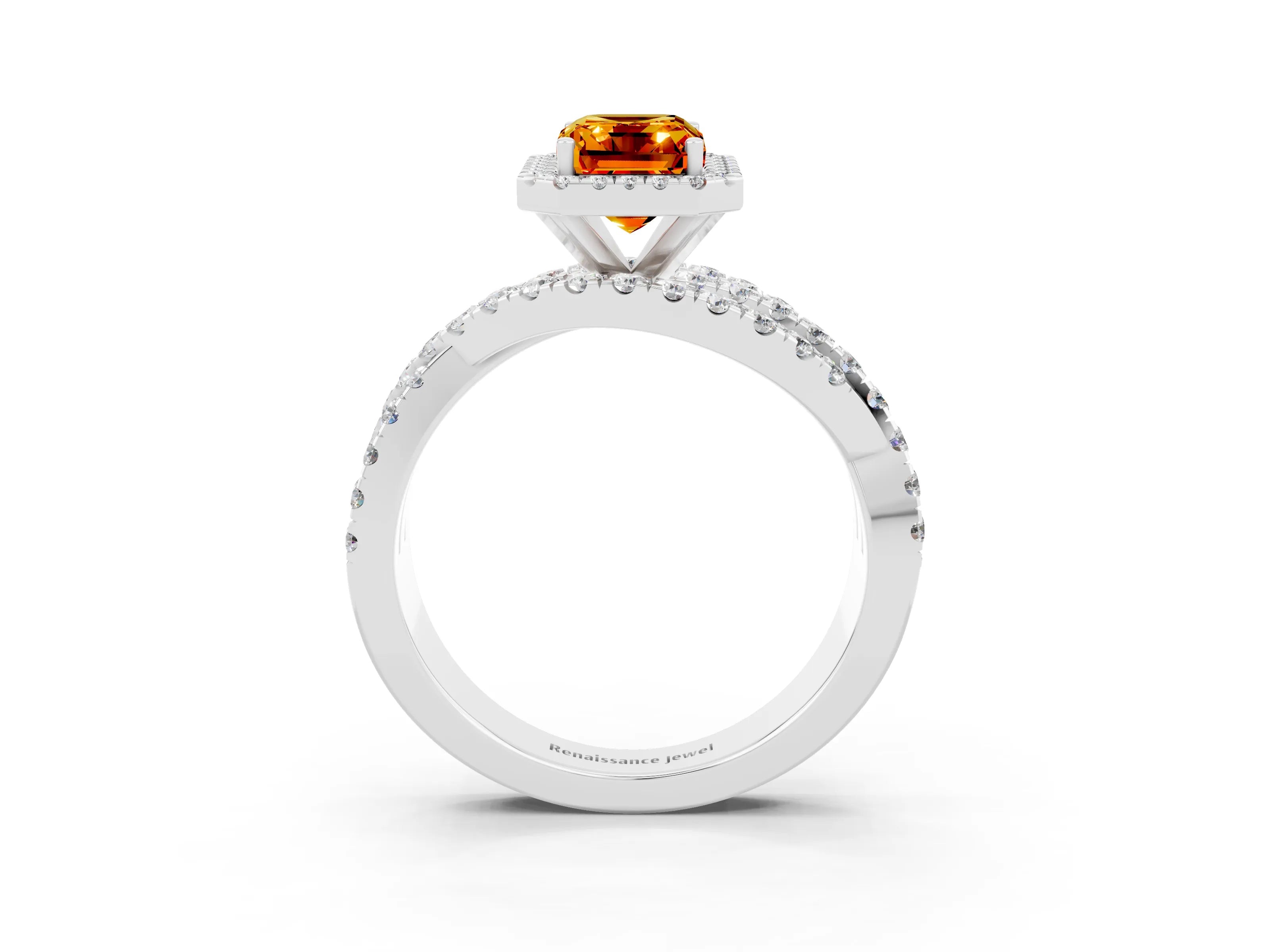 White gold Emerald Cut Cut Halo Split Shank Prong Setting Ring_15
