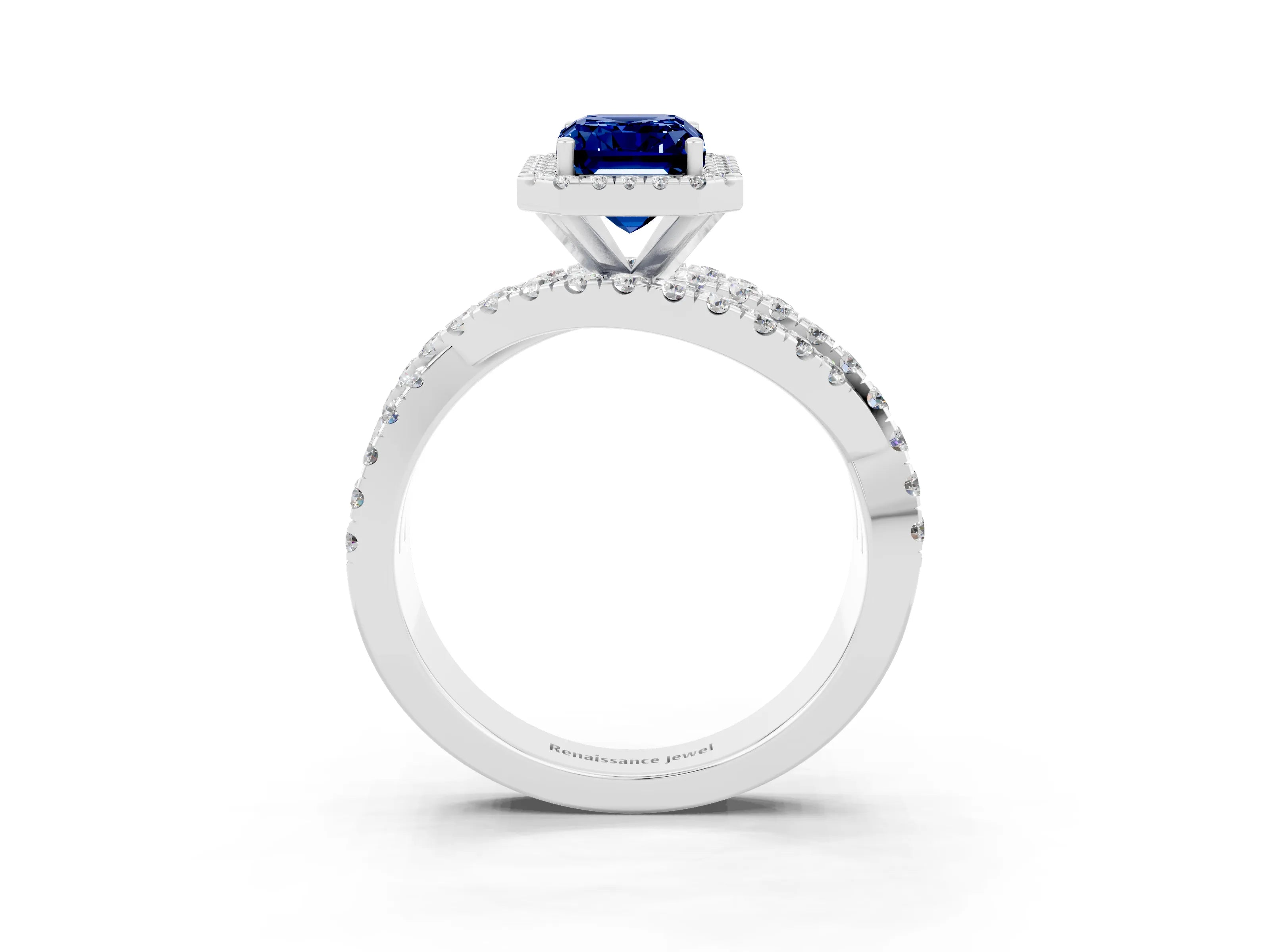 White gold Emerald Cut Cut Halo Split Shank Prong Setting Ring_15