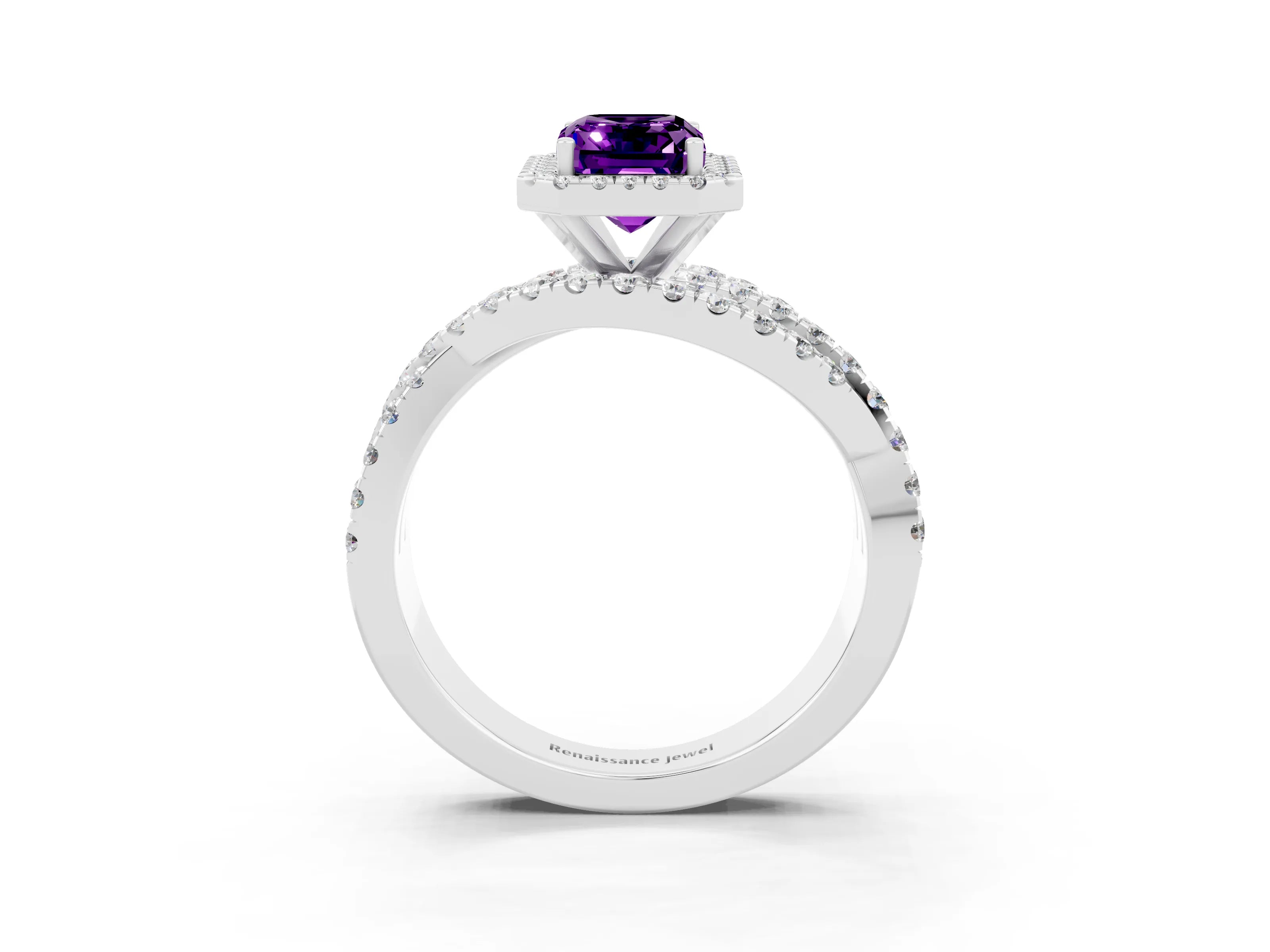 White gold Emerald Cut Cut Halo Split Shank Prong Setting Ring_15