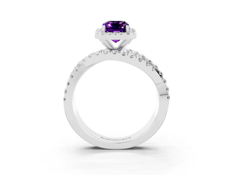 White gold Emerald Cut Cut Halo Split Shank Prong Setting Ring_15