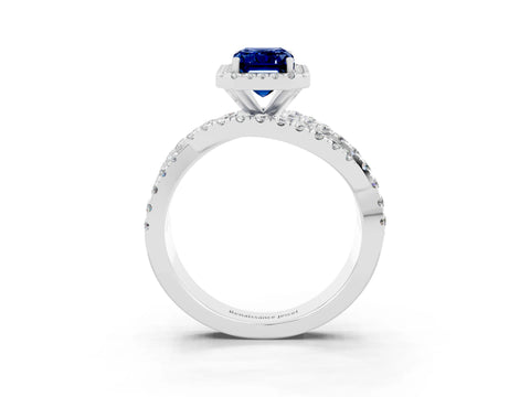 White gold Emerald Cut Cut Halo Split Shank Prong Setting Ring_15