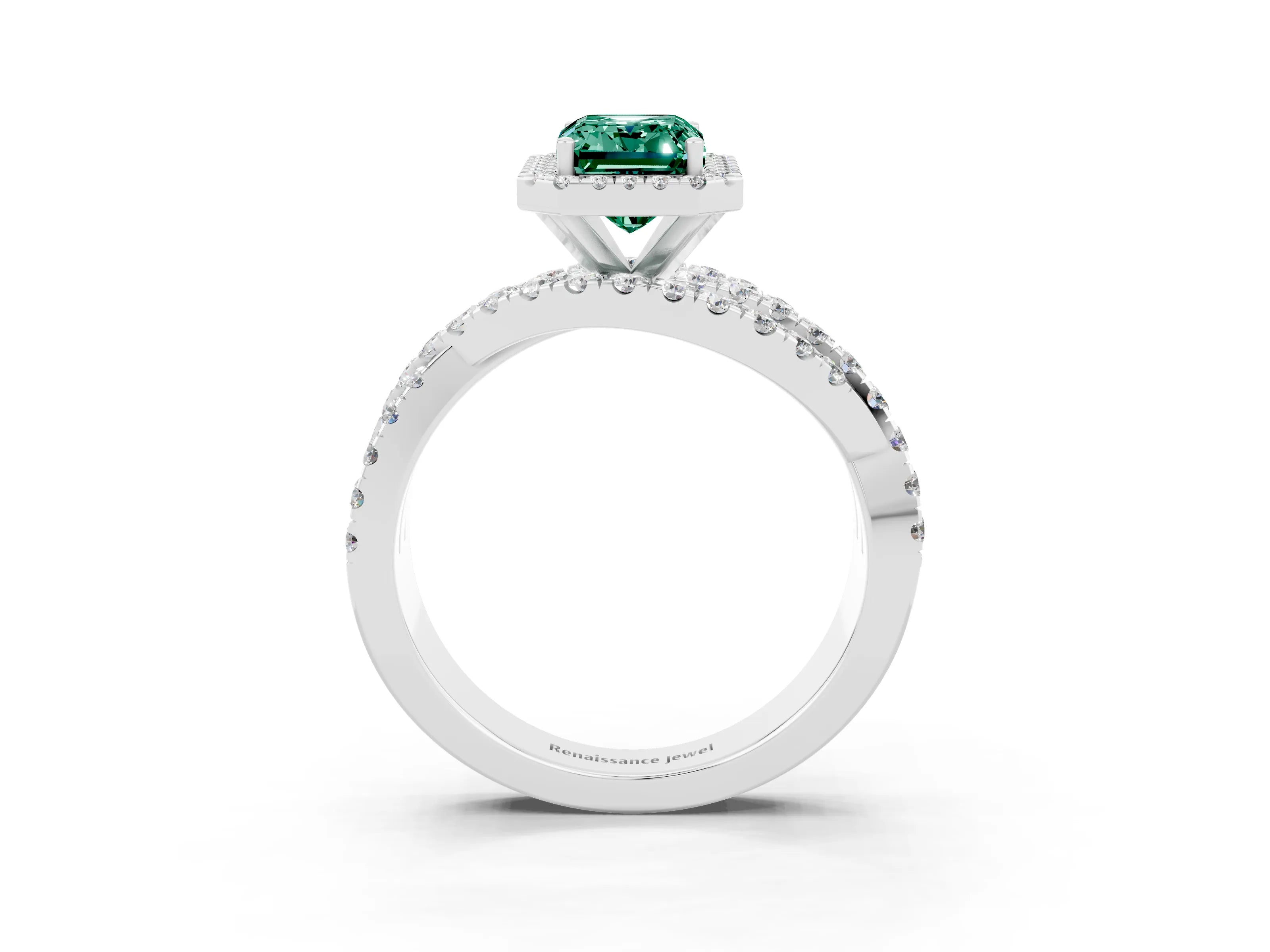 White gold Emerald Cut Cut Halo Split Shank Prong Setting Ring_15