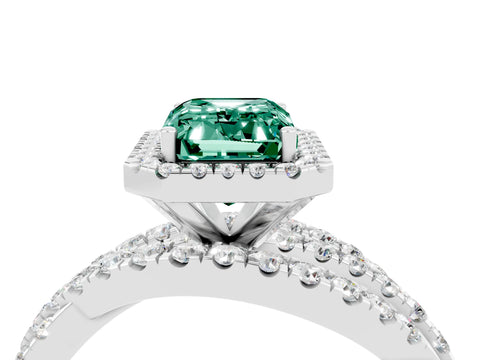 White gold Emerald Cut Cut Halo Split Shank Prong Setting Ring_16