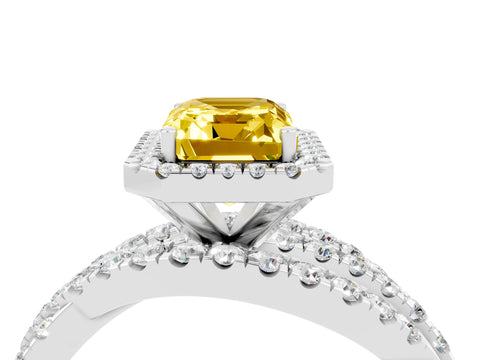 White gold Emerald Cut Cut Halo Split Shank Prong Setting Ring_16