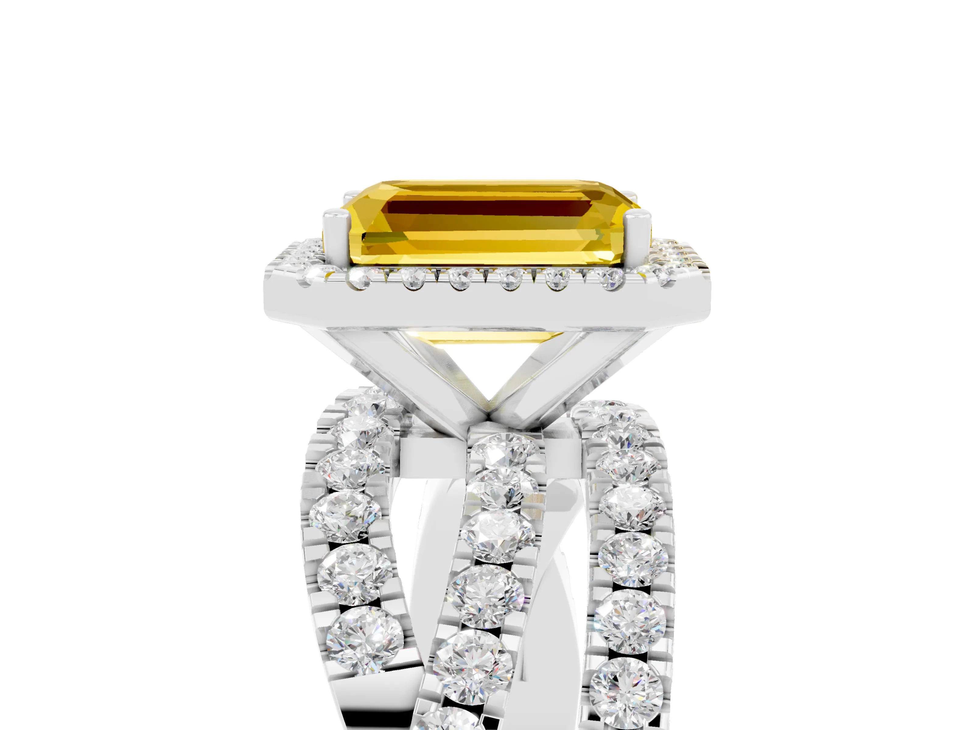 White gold Emerald Cut Cut Halo Split Shank Prong Setting Ring_17
